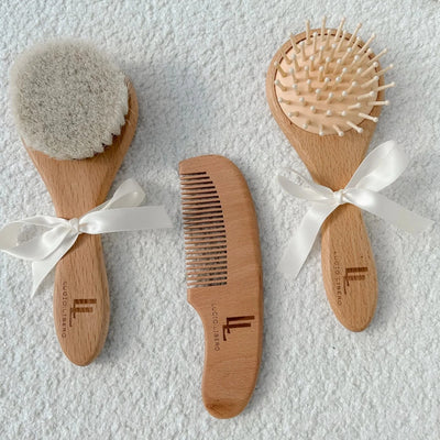 3-Piece baby Wooden Goat Hair Bristles Brush Set