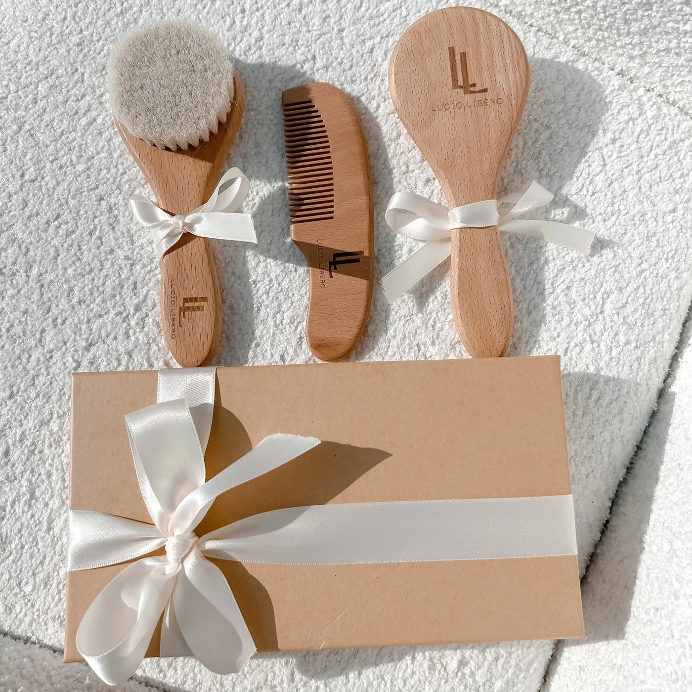 3-Piece baby Wooden Goat Hair Bristles Brush Set