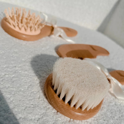 3-Piece baby Wooden Goat Hair Bristles Brush Set