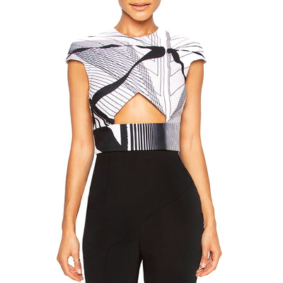 KALI | Cap Sleeve Top in Black and White Print