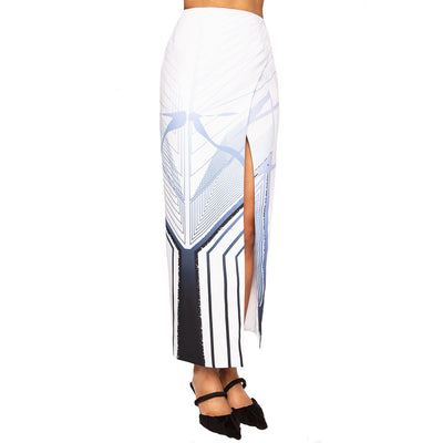 ZANE | High Waist Ankle Skirt in Blue and White Print
